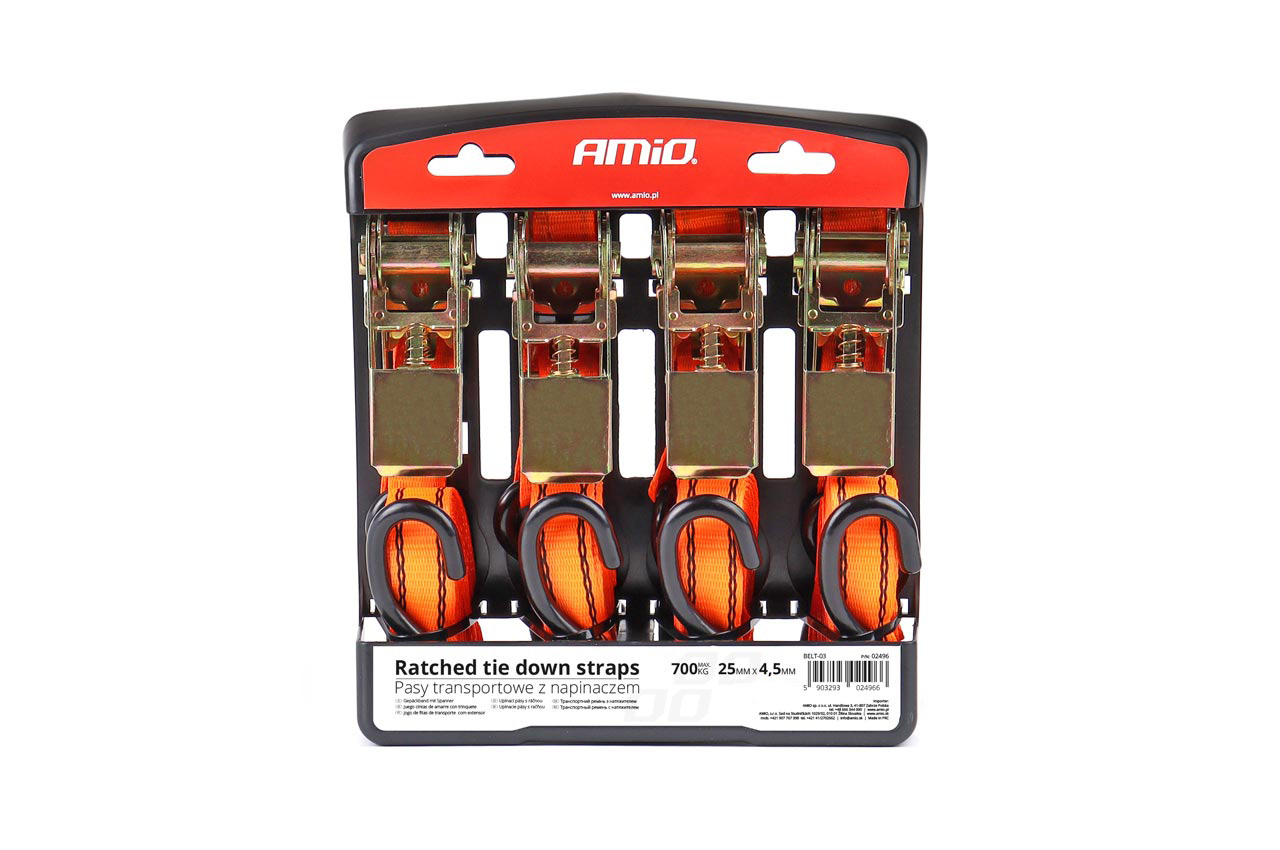 Juego cintas de amarre con tensor 700kg 25mm 4,5m 4 unid. BELT-03 AMIO - imagen principal