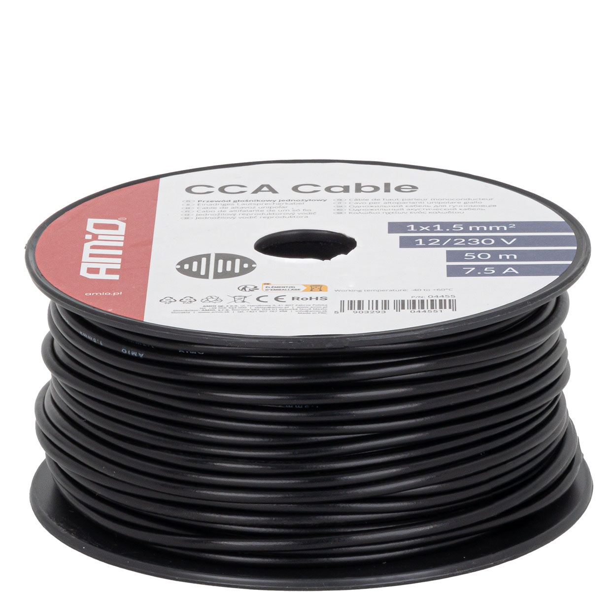 Cable de altavoz unipolar CCA 1x1,5 mm2 50 m 7,5 A 12/230 V 04455 AMIO - imagen principal