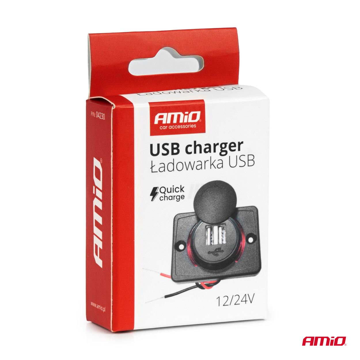 Cargador de teléfono impermeable de forma cuadrada con retroiluminación LED ROJA 2xUSB 12/24V 04230 AMIO - detalle 5