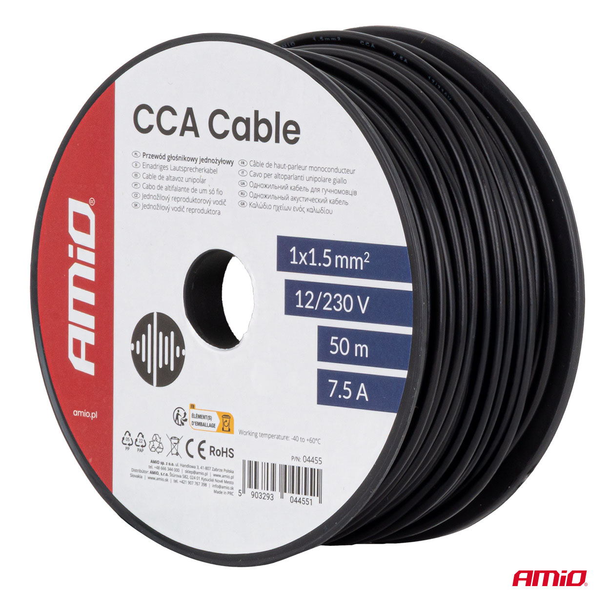 Cable de altavoz unipolar CCA 1x1,5 mm2 50 m 7,5 A 12/230 V 04455 AMIO - detalle 5