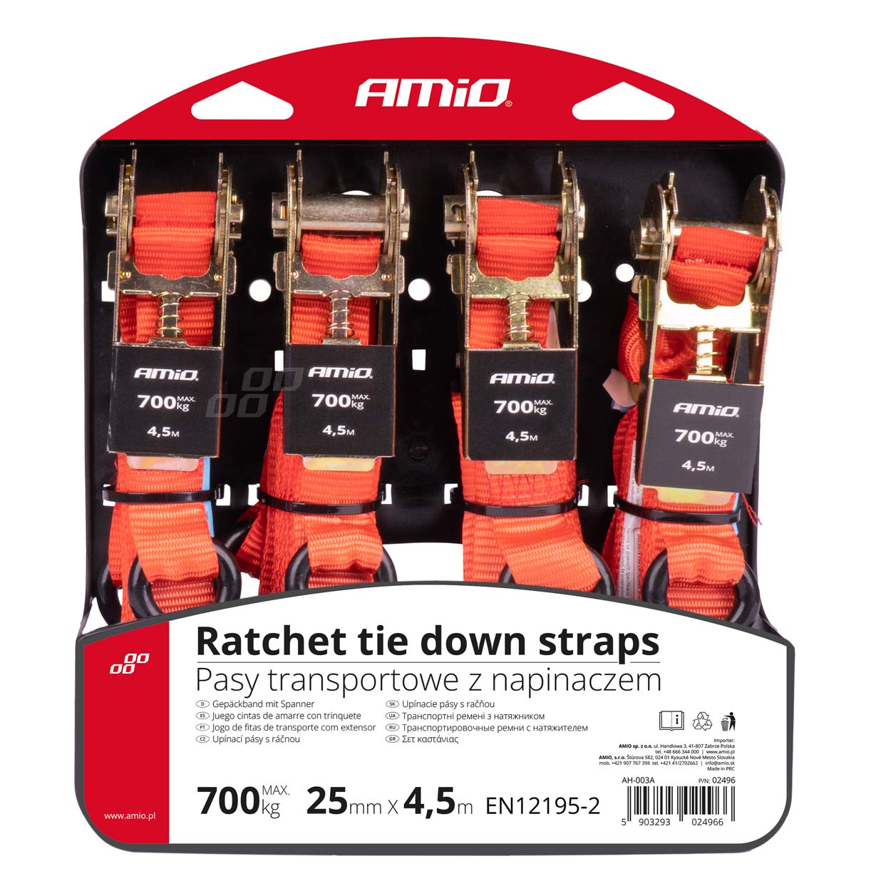 Juego cintas de amarre con tensor 700kg 25mm 4,5m 4 unid. BELT-03 AMIO - detalle 6