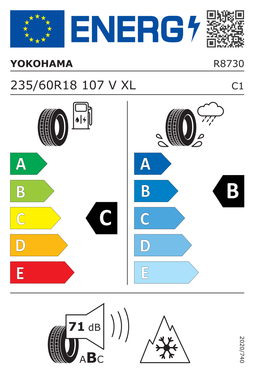 Etiqueta energetica oficial del neumatico YOKOHAMA 235/60R18 GEOLANDAR CV 4S G061 XL (NOVIDADE) 107V TL
