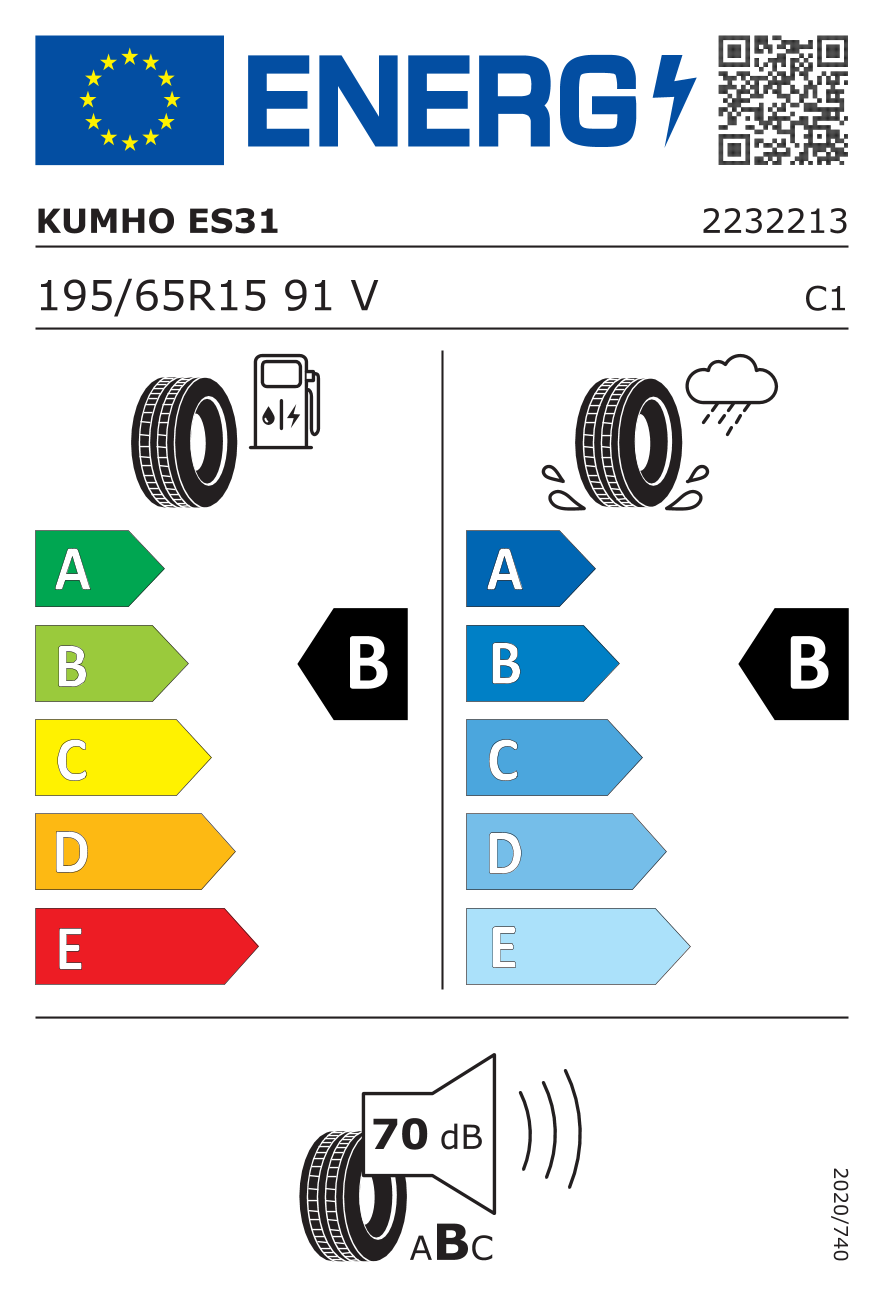 Etiqueta energetica oficial del neumatico KUMHO 195/65R15 ES 31 91V TL