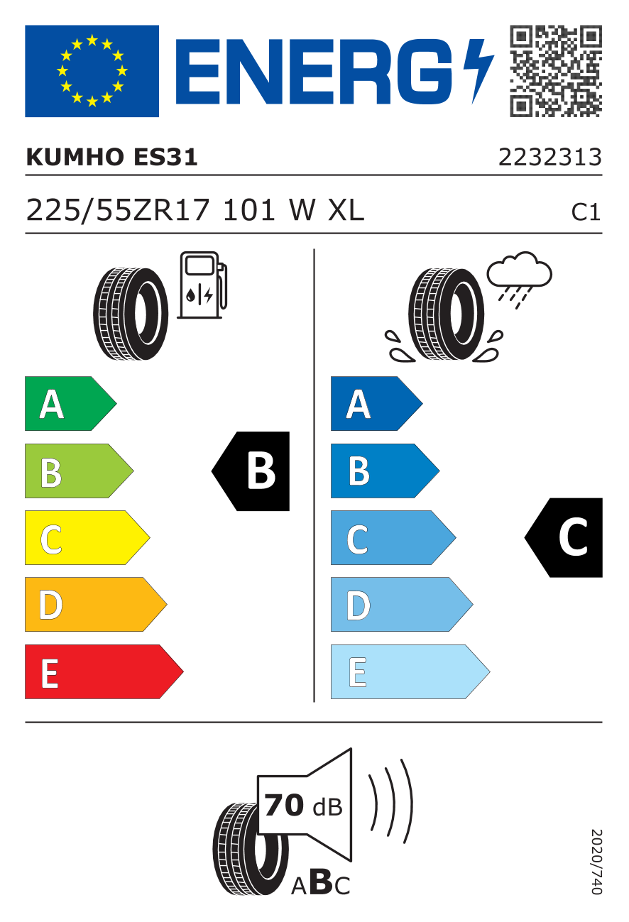 Etiqueta energetica oficial del neumatico KUMHO 225/55R17 ES31 XL 101W TL