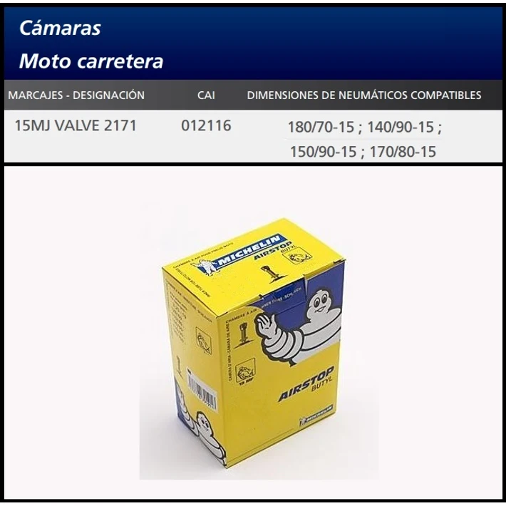 Cámara de moto Michelin 15MJ con válvula 2171